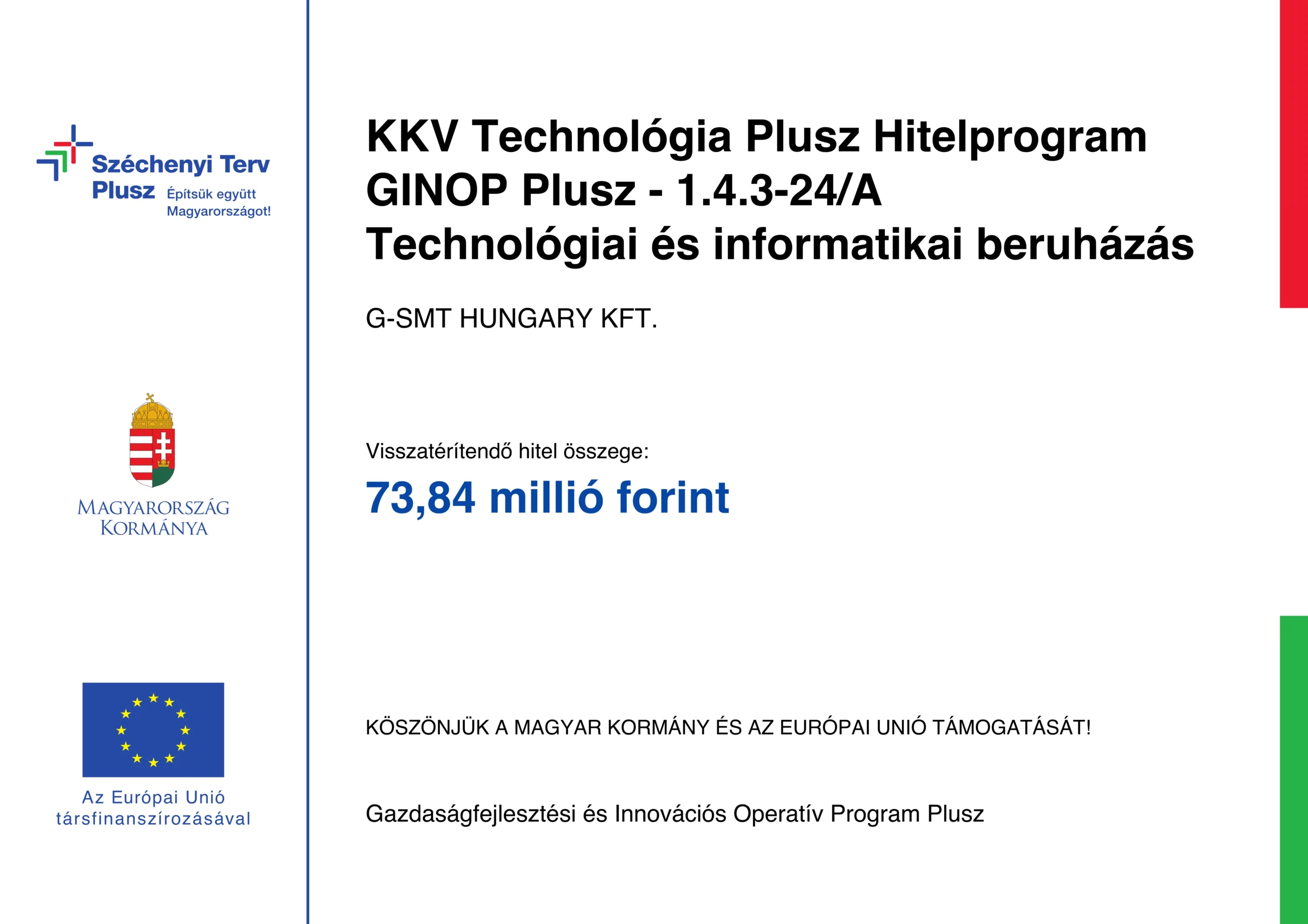 G-SMT - Pályázatok - GINOP_PLUSZ-1.4.3-24/A